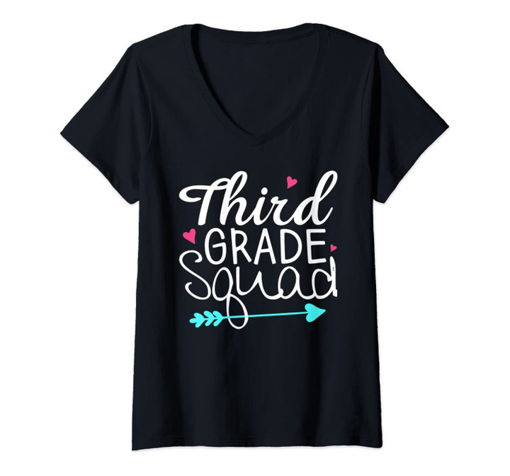 Womens Third Grade Squad 3rd Teacher Student Team Back To School V-Neck T-Shirt