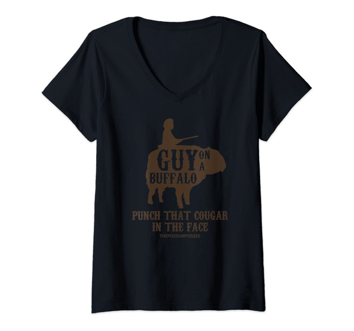 Womens Guy On A Buffalo ~ Possum Possee Funny V-Neck T-Shirt