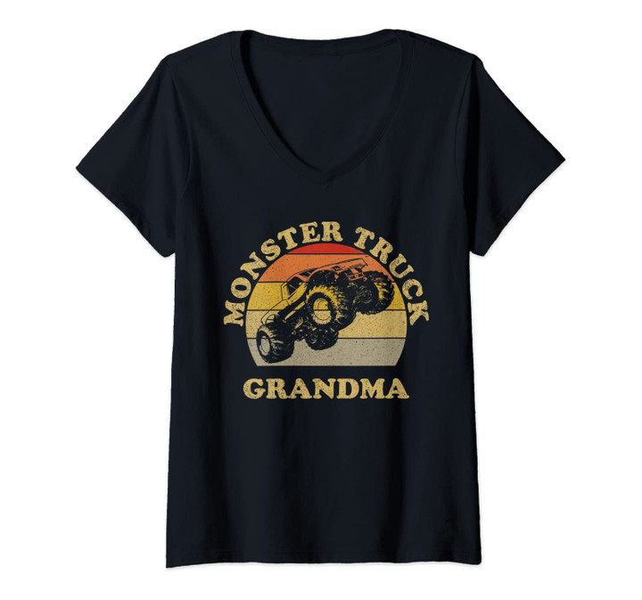 Womens Vintage Monster Truck Shirt Monster Truck Grandma Retro Tee V-Neck T-Shirt