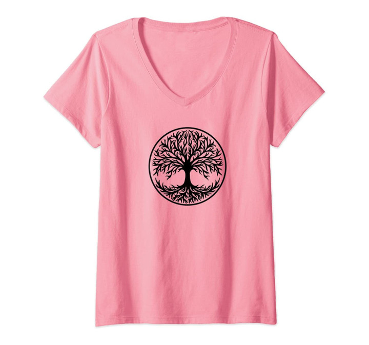Womens Yggdrasil, Celtic, Tree, Life, Norse, Mythology, Nature, V-Neck T-Shirt