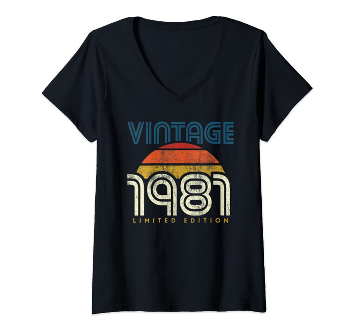 Womens Vintage 1981 40th Birthday V-Neck T-Shirt