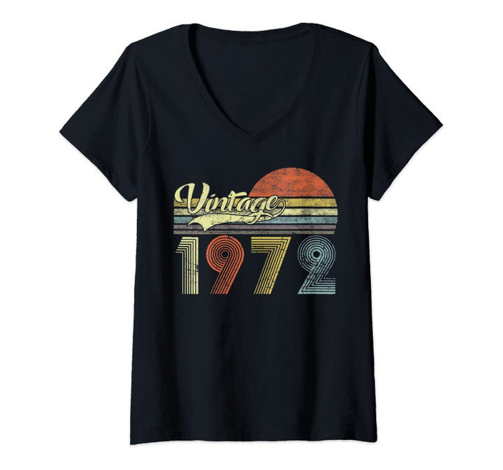 Womens Vintage 1972 All Original Parts 48th Birthday 48 Years Old V-Neck T-Shirt