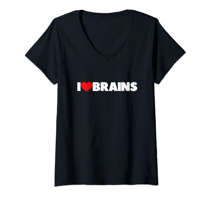 Womens I Love (Heart) Brains V-Neck T-Shirt