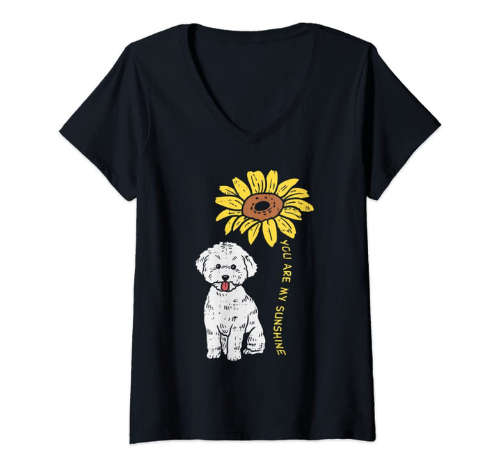 Womens You Are My Sunshine Bichon Frise Sunflower Dog Lover Gift V-Neck T-Shirt