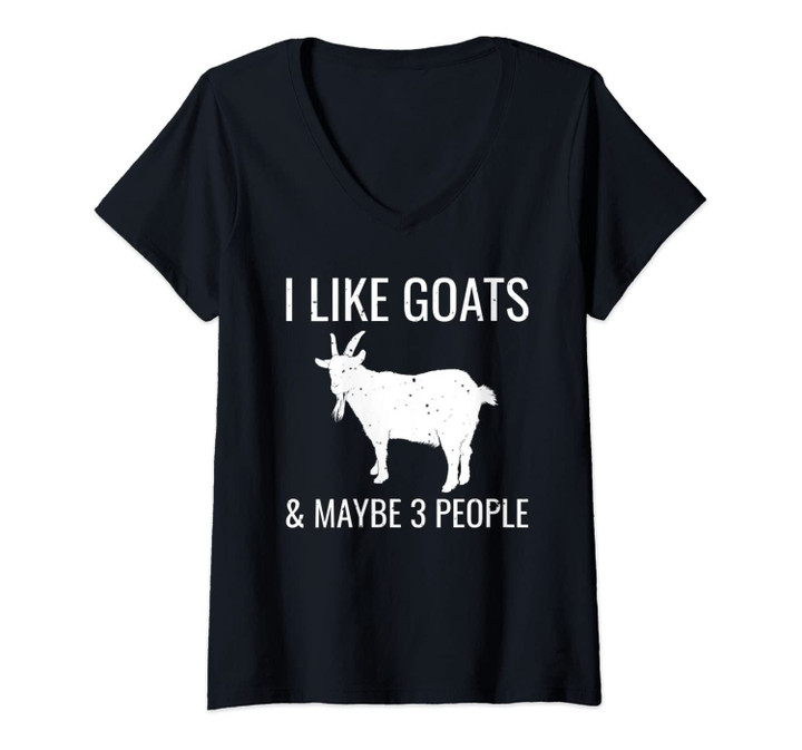 Womens I Like Goats & Maybe 3 People Funny Farm Introvert V-Neck T-Shirt