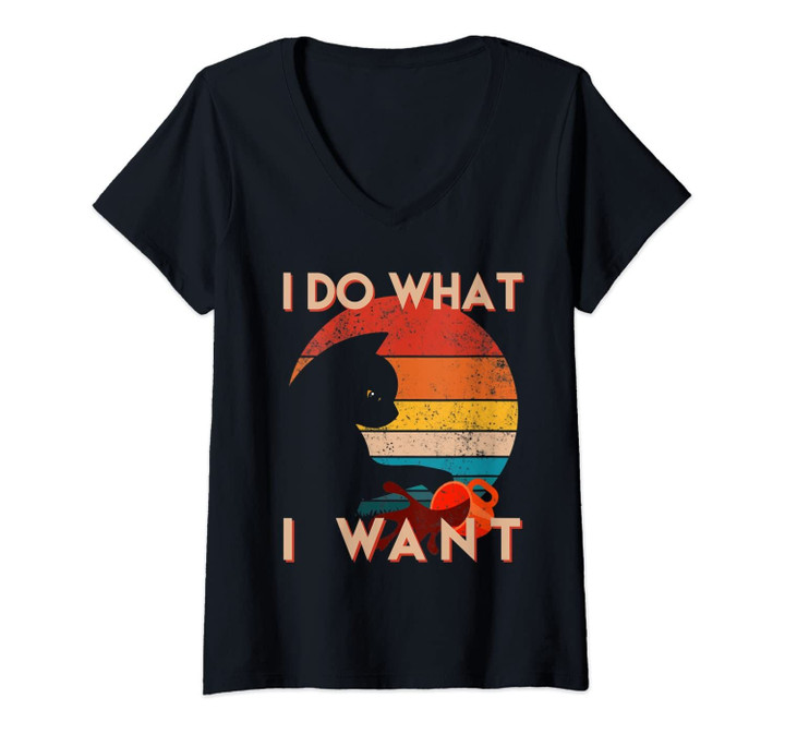 Womens Vintage Cat Shirt | I Do What I Want Cat V-Neck T-Shirt