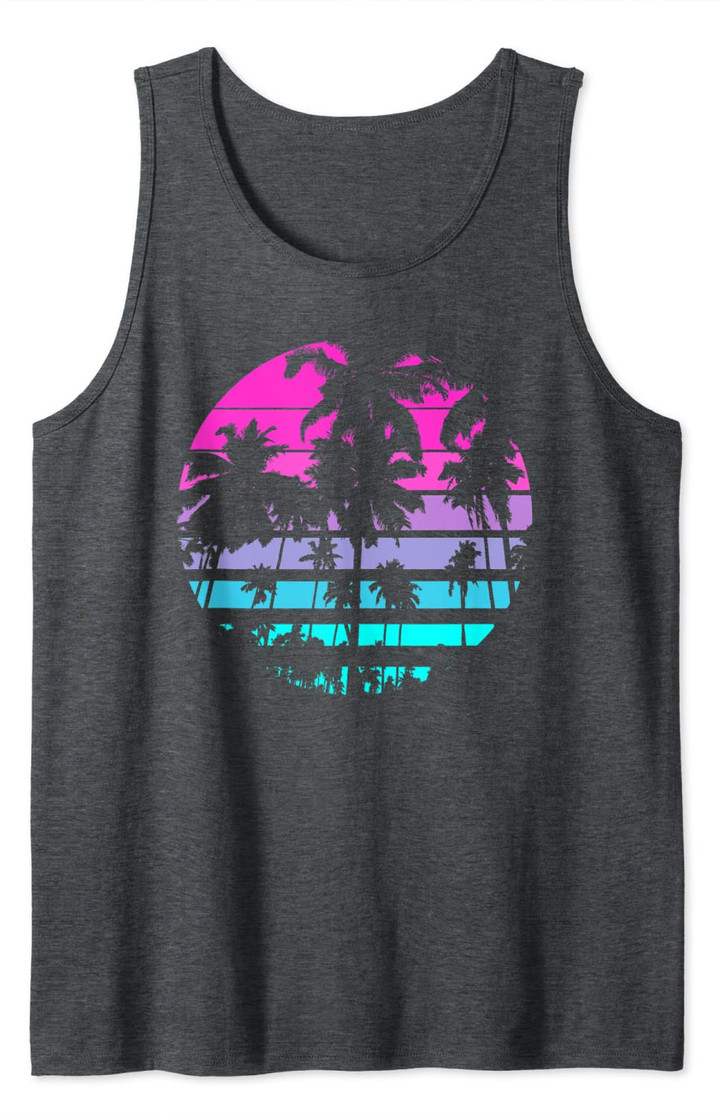 Retro Eighties 80s & 90s Beach Style design with palm trees Tank Top