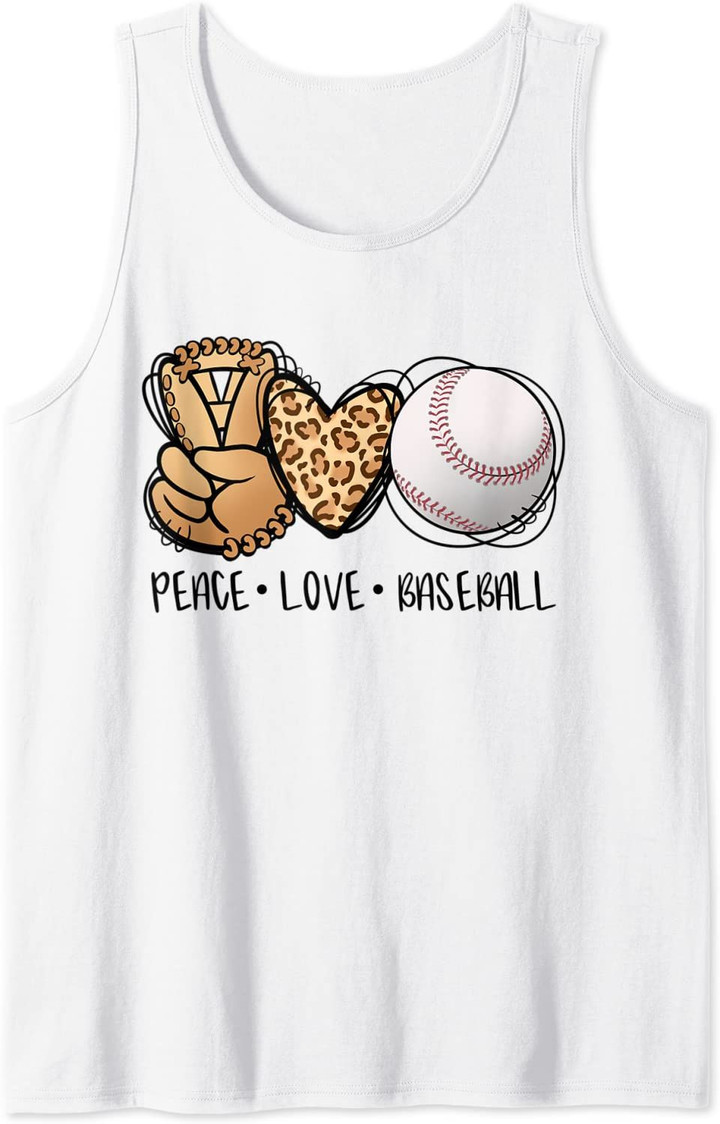 Peace Love Baseball Mom Leopard Print Cheetah Pattern Tank Top