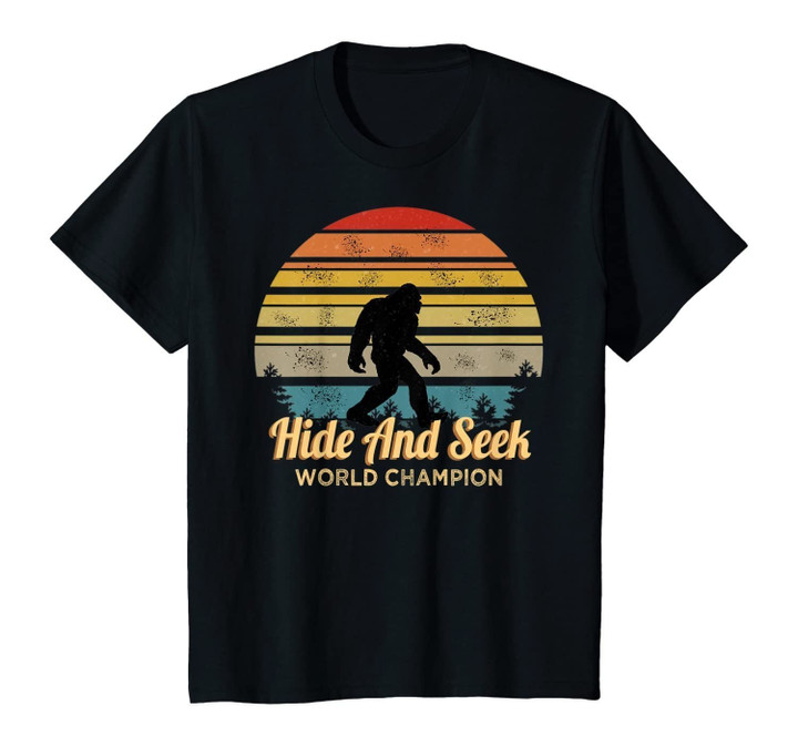 Kids Hide And Seek World Champion Bigfoot Funny Retro Boys Gift T-Shirt