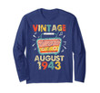 Vintage 76th Birthday Gift Since August 1943 76 Years Old Long Sleeve T-Shirt