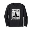 Distressed Salem Mass Black Witch Hat Road Sign Long Sleeve T-Shirt