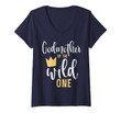 Womens Godmother Of The Wild One Godson 1st Birthday First Thing V-Neck T-Shirt