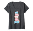 Womens Transgender Pride Cute Kawaii Cat V-Neck T-Shirt