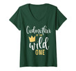 Womens Godmother Of The Wild One Godson 1st Birthday First Thing V-Neck T-Shirt