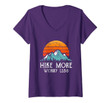 Womens Hike More Worry Less Hiking Mountains Retro V-Neck T-Shirt