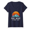 Womens Hike More Worry Less Hiking Mountains Retro V-Neck T-Shirt