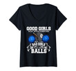 Womens Good Girls Bad Girls Pool Player Billiards Funny V-Neck T-Shirt