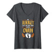 Womens The Turkey Aint The Only Thing In The Oven Baby Announcement V-Neck T-Shirt