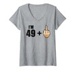Womens I'm 49 + 1 - Humor 50th Birthday Saying - Middle Finger V-Neck T-Shirt