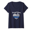 Womens Thin Blue Line Proud Mom Police Officer Mother Family Gift V-Neck T-Shirt