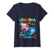 Womens Grandma Of The Baby Shark Birthday Grandma Shark V-Neck T-Shirt