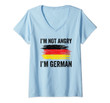 Womens I'm Not Angry I'm German Funny Germany Flag V-Neck T-Shirt