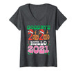 Womens Goodbye 2020 Hello 2021 Reindeer New Year Quarantine Gift V-Neck T-Shirt