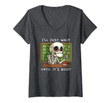 Womens Halloween Skeleton Teacher I'll Just Wait Until It's Quiet V-Neck T-Shirt