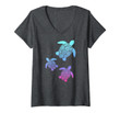 Womens Hawaiian Sea Turtle Honu Wisdom Floral Graphic V-Neck T-Shirt