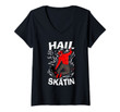 Womens Hail Skatin Occult Satanic Pentagram 666 Satan Skateboarding V-Neck T-Shirt