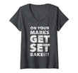 Womens Get Set Bake Great Gift For British Fans Off Baking V-Neck T-Shirt