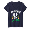 Womens I'd Rather Be In My Garden Funny Gardening V-Neck T-Shirt