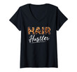 Womens Hair Hustler Funny Hairstylist Girls Women Sarcasm Saying V-Neck T-Shirt