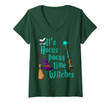 Womens It's Hocus Pocus Time Witches Wand Funny Halloween Costume V-Neck T-Shirt