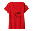 Womens Happy And Retired Funny Retirement Gift V-Neck T-Shirt