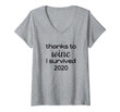 Womens Funny Thanks To Wine I Survived 2020 Gift For Xmas New Year V-Neck T-Shirt