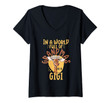 Womens In A World Full Of Grandmas Be A Gigi | Giraffe Grandma Gift V-Neck T-Shirt