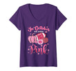 Womens In October We Wear Pink Sunflower Football Breast Cancer V-Neck T-Shirt