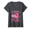 Womens In October We Wear Pink Sunflower Football Breast Cancer V-Neck T-Shirt