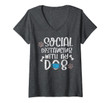 Womens Social Distancing With My Dog Funny Quarantine Dog Lover V-Neck T-Shirt