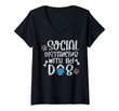 Womens Social Distancing With My Dog Funny Quarantine Dog Lover V-Neck T-Shirt