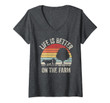 Womens Vintage Retro Life Is Better On The Farm Rancher Farmer Gift V-Neck T-Shirt