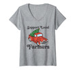 Womens Vintage Support Local Farmers Farmhouse Christmas Tree Truck V-Neck T-Shirt