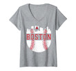 Womens Vintage Boston Baseball Skyline Massachusetts Retro Fan Gift V-Neck T-Shirt