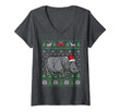Womens Hippo Santa Hat & Lights | Funny Hippopotamus Ugly Christmas V-Neck T-Shirt