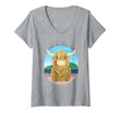 Womens Scottish Highland Cow With Ocean Salty Hair V-Neck T-Shirt