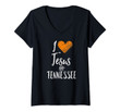 Womens I Love Jesus And Tennessee Shirt Orange Heart Cute Fan Gift V-Neck T-Shirt