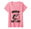Womens Hooking Ain't Easy Funny Fishing Girl Women Flower Saying V-Neck T-Shirt