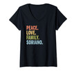 Womens Soriano Last Name Peace Love Family Matching V-Neck T-Shirt