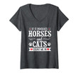 Womens Horse And Cat Lover Rider Equestrian Involves Cat Mom V-Neck T-Shirt